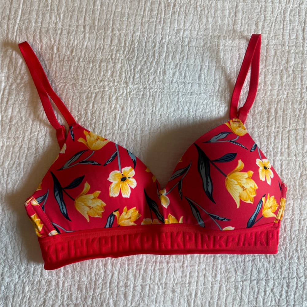 PINK/Victoria's Secret Red and Yellow Floral Bra